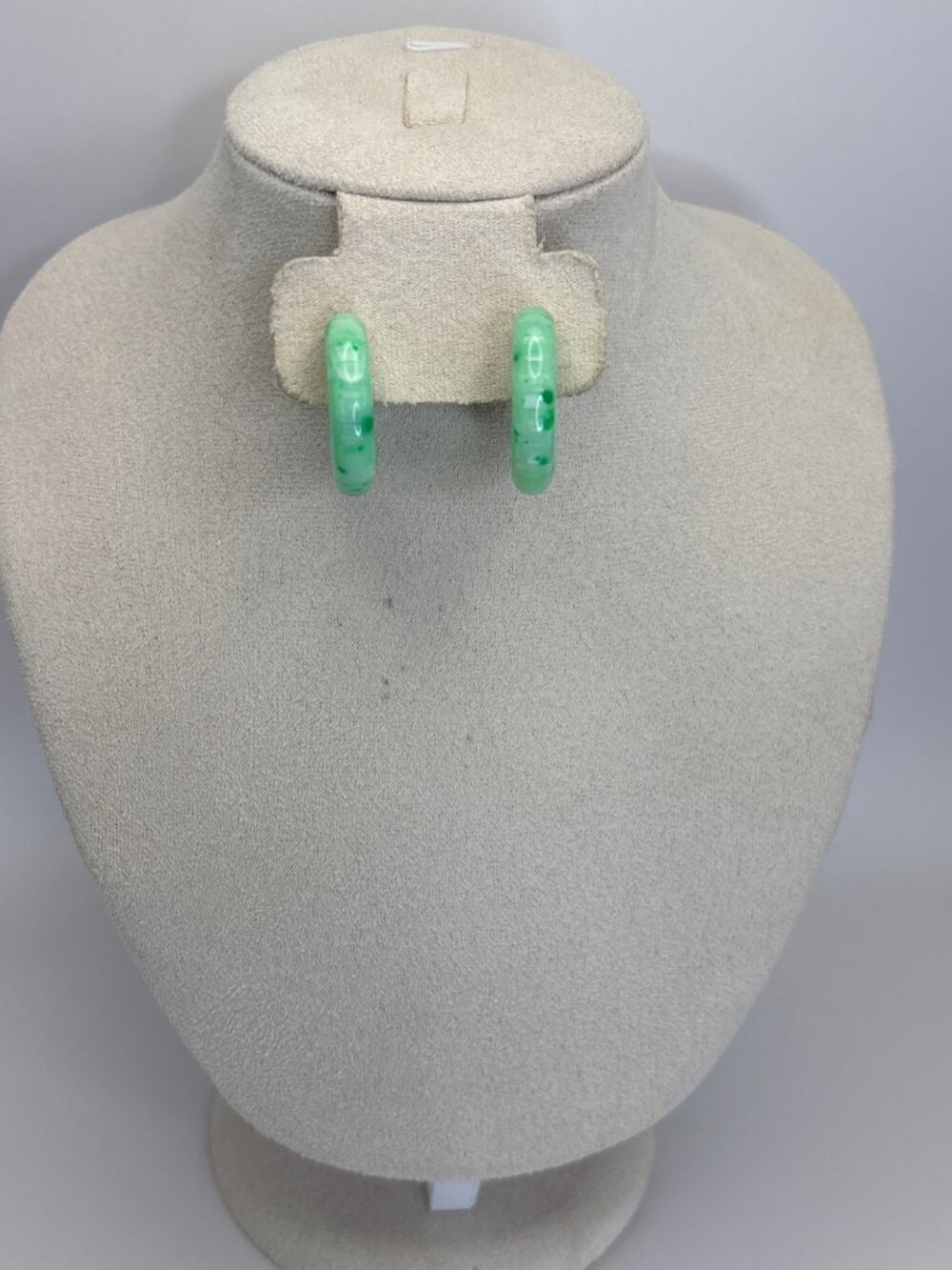 Vintage Acrylic Lucite C Curve Hoop Earrings Pierced Marbled Green